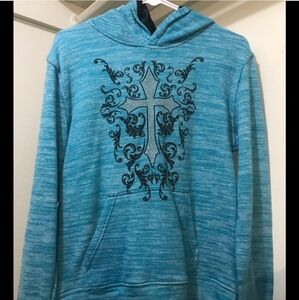 Cowgirl hardware Teal sweater with cross